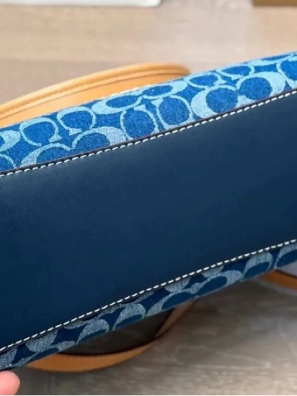 Coach Denim Blue Signature Jacquard Hobo with Tan Straps